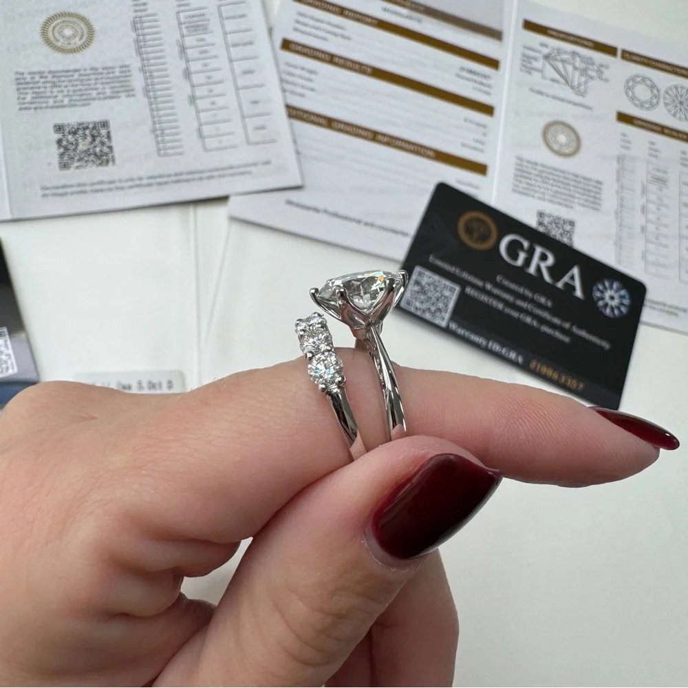 925 Sterling Silver Set “White Gold Look” Moissanite Rings for Women Size 7.5 - Picture 6 of 17